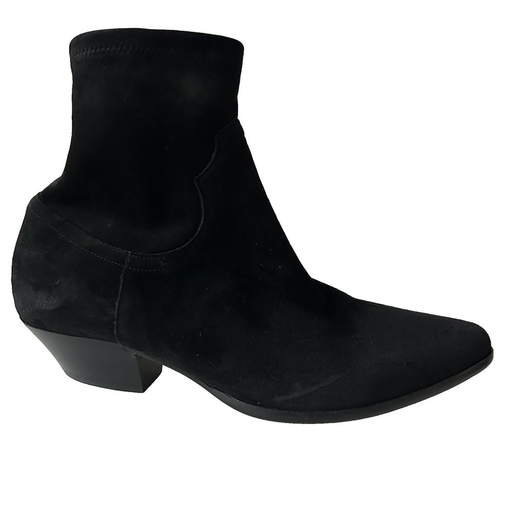 Tamara Mellon Black Suede Go West Ankle Booties Boots Sz 38.5 Pull On Coachella